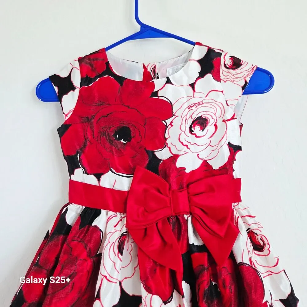 Gymboree Dressed Up Red Floral Rose Holiday Party Dress Girls Size 6